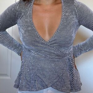 Striped V-Neck Wrap Top